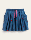 Woven Twirly Skirt-Mid Vintage Denim Hearts