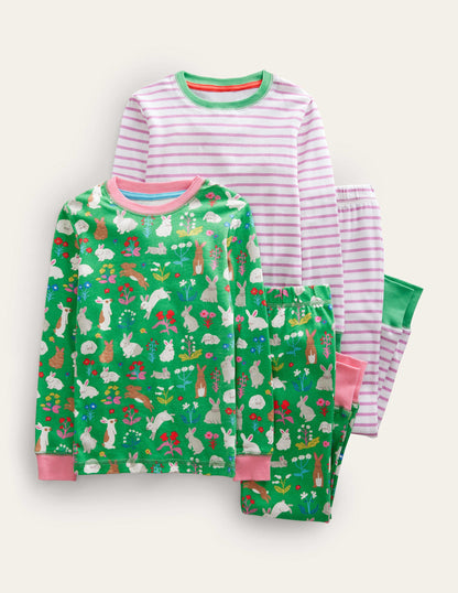 Twin Pack Snug Pyjamas-Aloe Green Bunnies