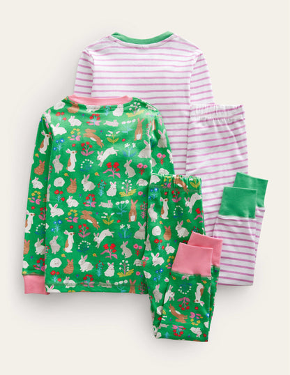 Twin Pack Snug Pyjamas-Aloe Green Bunnies