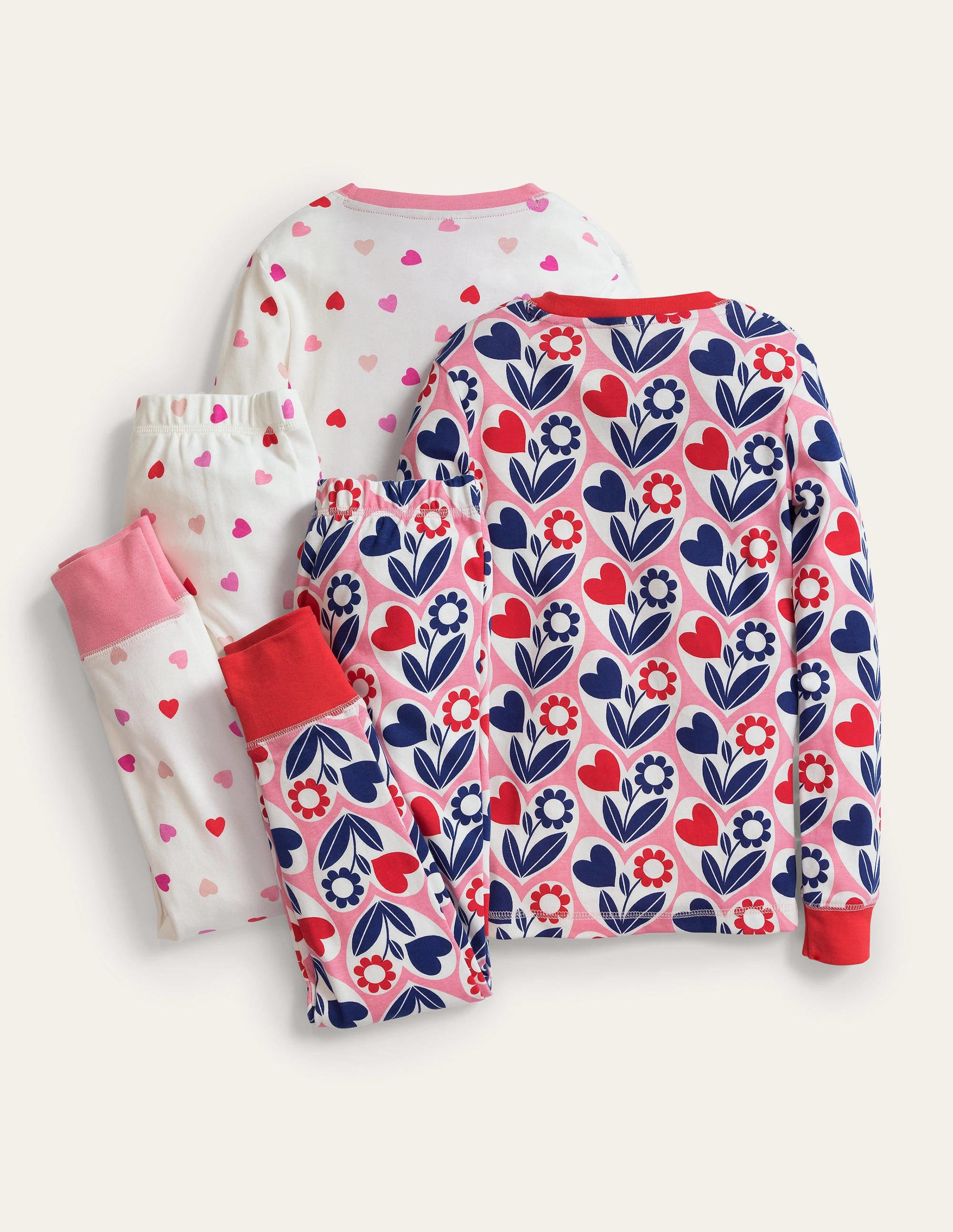 Langer Schlafanzug im 2er-Pack-Rosa/Navy, Herzen - Image 2