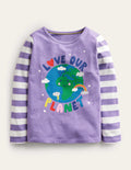 Oberteil mit Regenbogenmotiv-Violett, Love-Our-Planet-Schriftzug