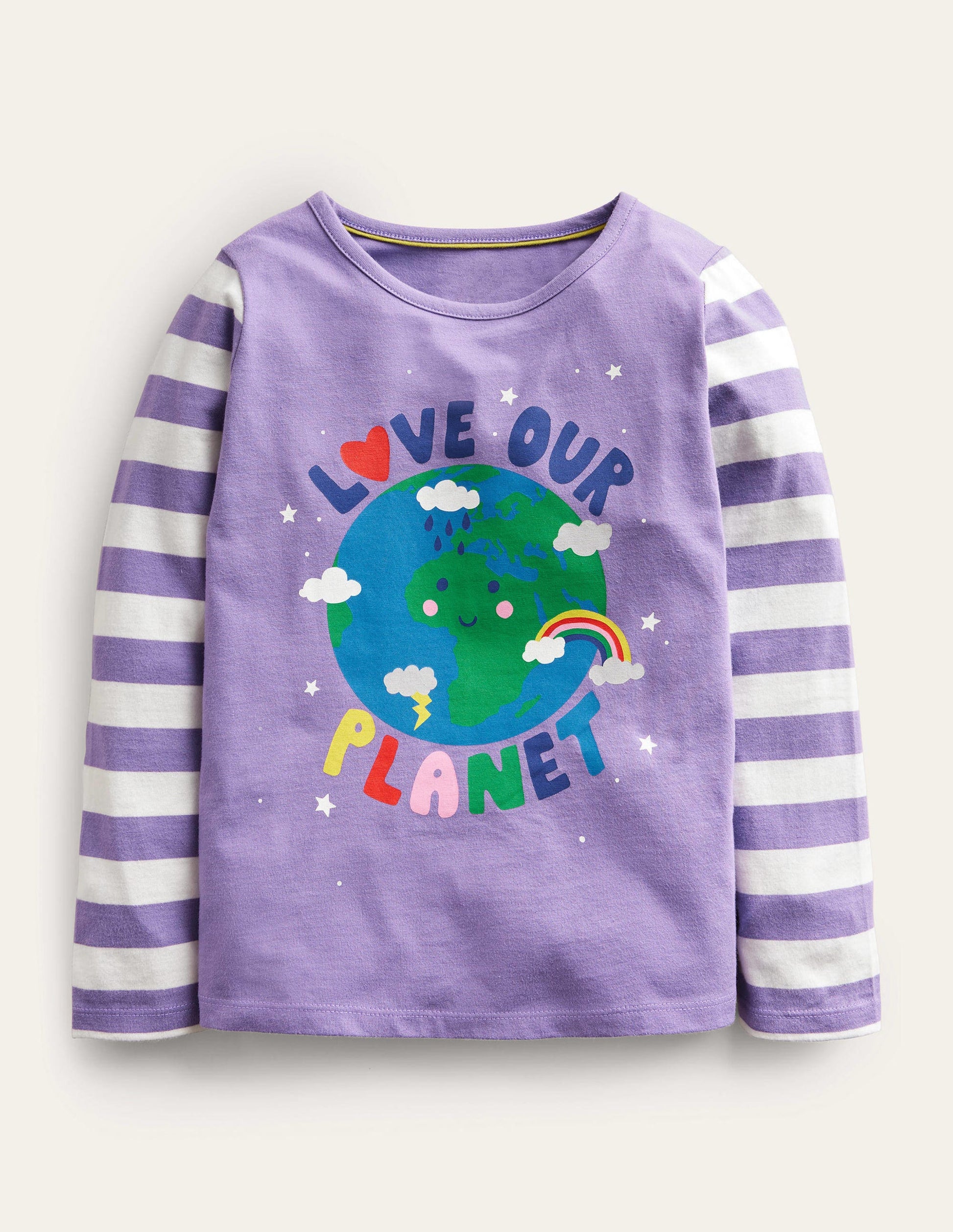 Oberteil mit Regenbogenmotiv-Violett, Love-Our-Planet-Schriftzug-1
