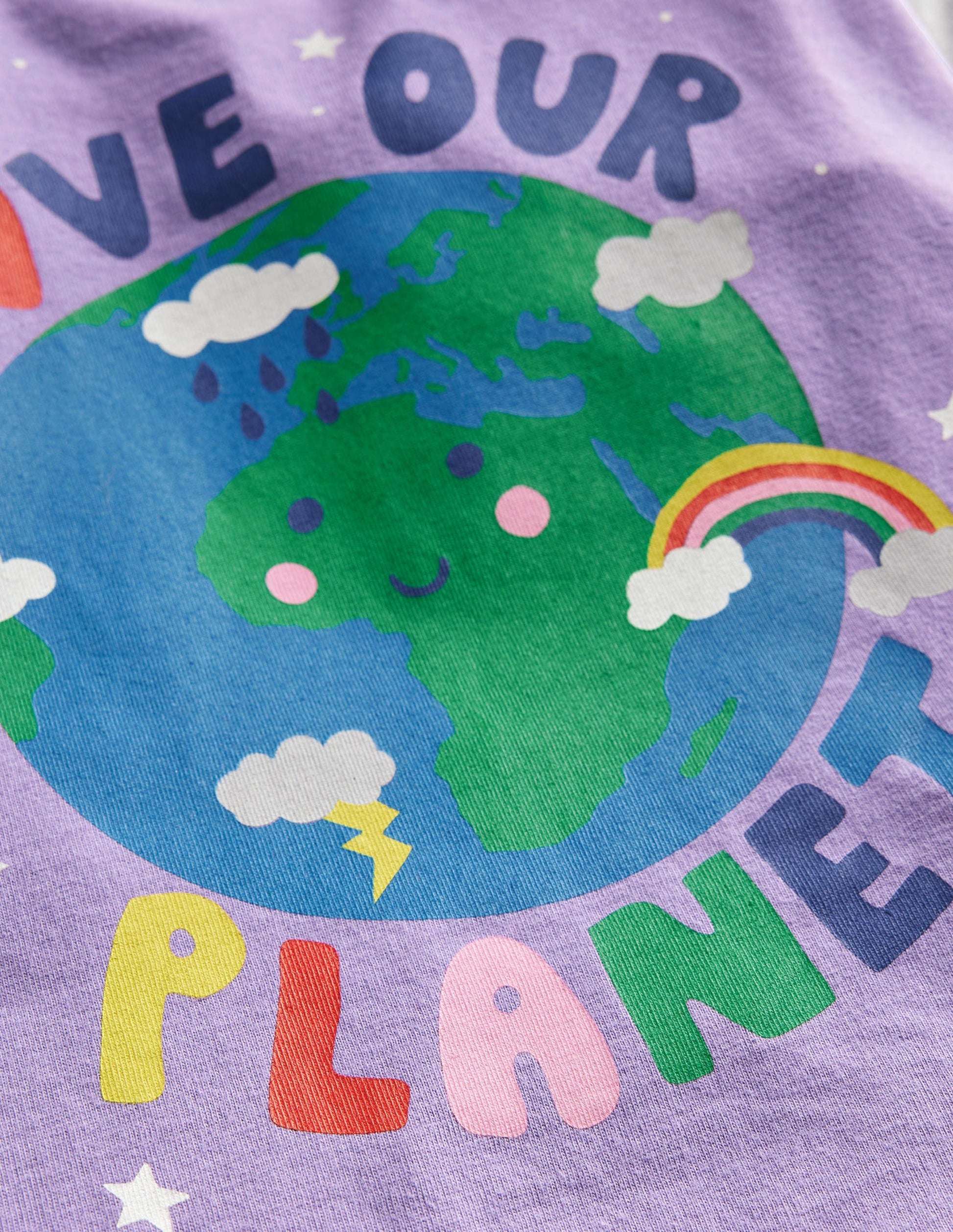 Oberteil mit Regenbogenmotiv-Violett, Love-Our-Planet-Schriftzug-3
