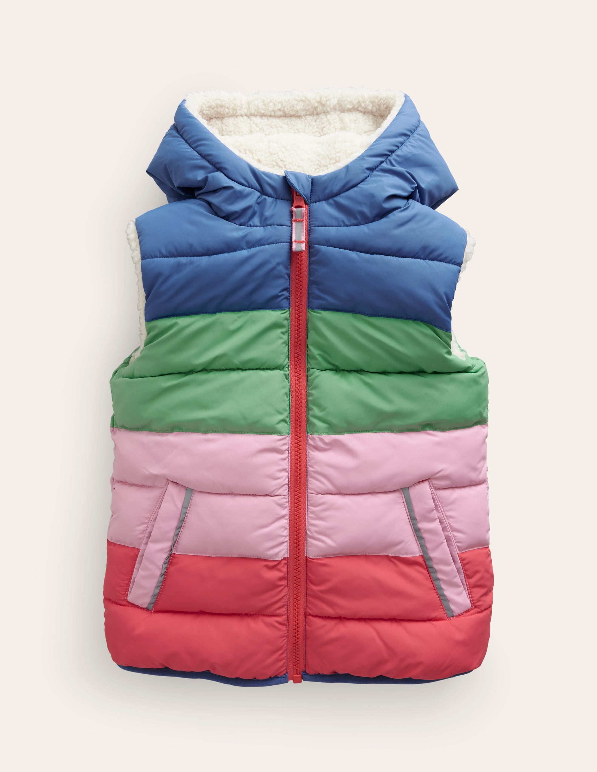 Doudoune sans manches réversible en borg-Colourblock rose chewing-gum - Image 1
