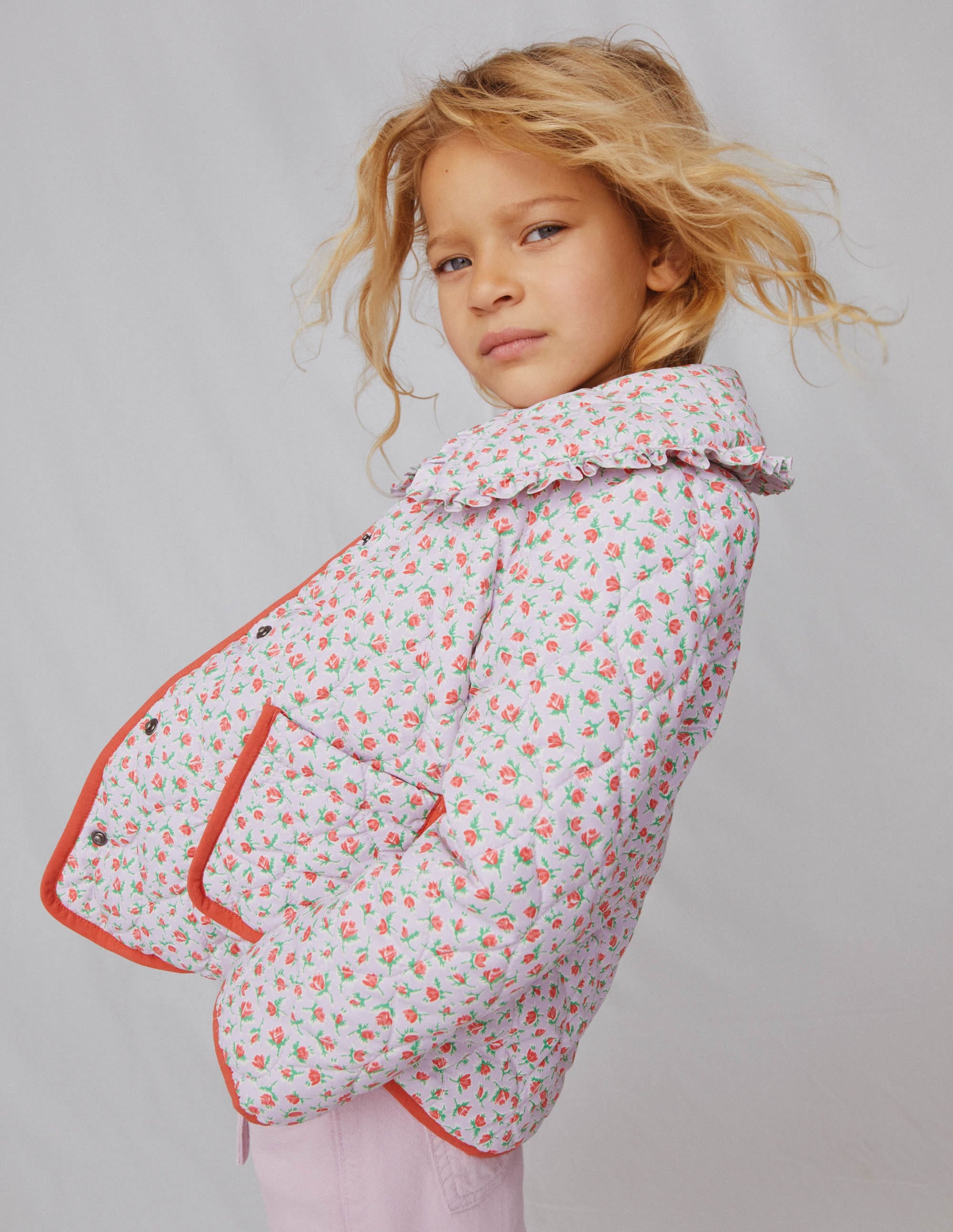Veste matelassée avec col-Motif floral vintage rose lilas - Image 4