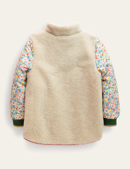 Jacke aus Borgmischgewebe-Vanille, Blumenmuster