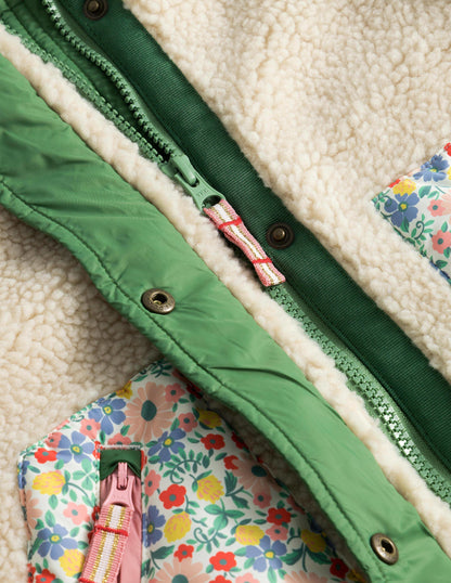 Jacke aus Borgmischgewebe-Vanille, Blumenmuster