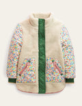 Jacke aus Borgmischgewebe-Vanille, Blumenmuster