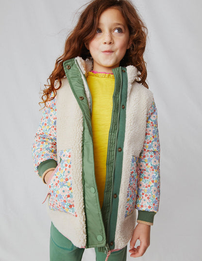 Jacke aus Borgmischgewebe-Vanille, Blumenmuster