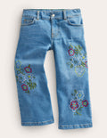 Jeans mit weitem Bein-Helles Vintageblau, Stickerei