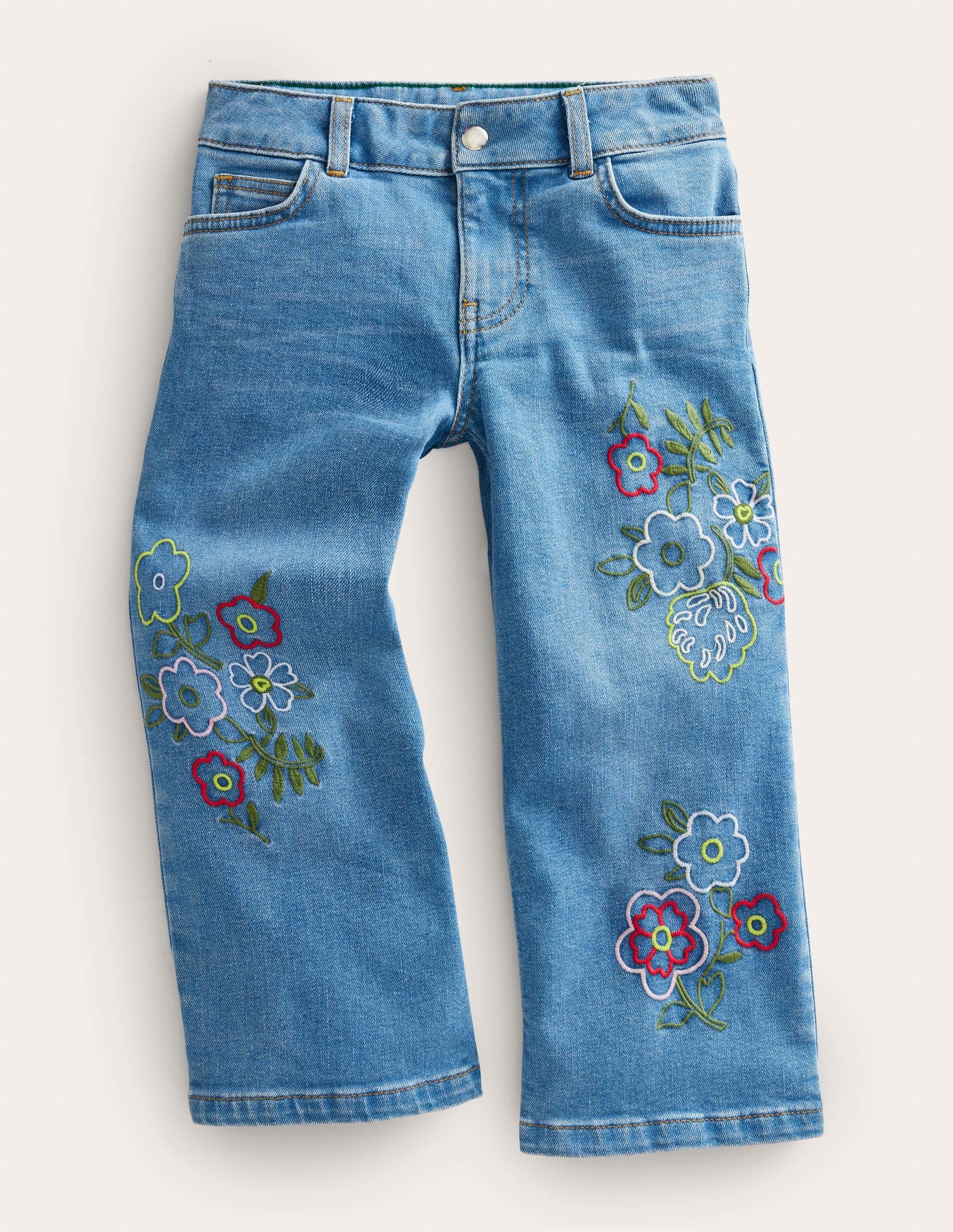 Jeans mit weitem Bein-Helles Vintageblau, Stickerei-1