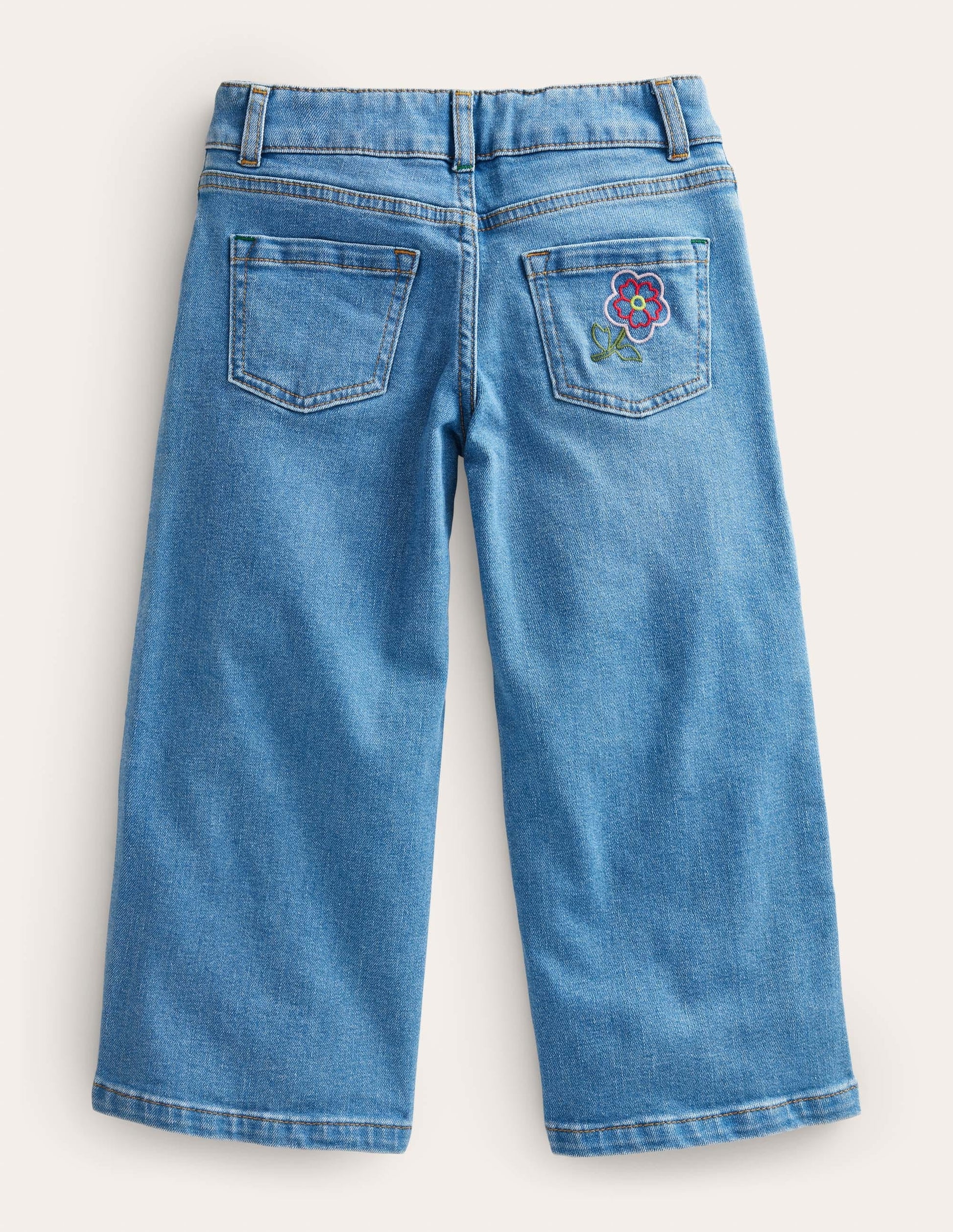 Jeans mit weitem Bein-Helles Vintageblau, Stickerei-2