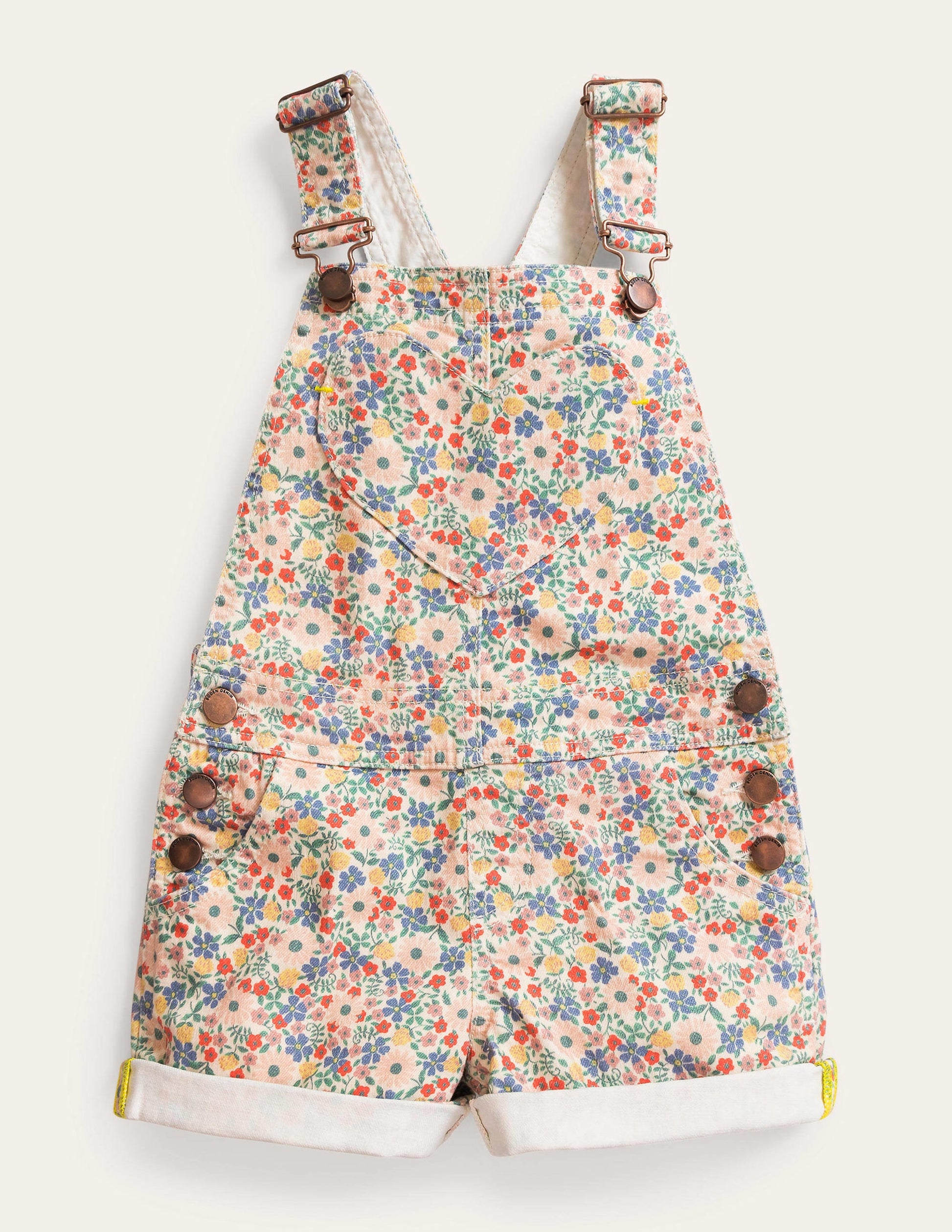 Heart Pocket Short Dungarees-Vanilla Pod Floral-1