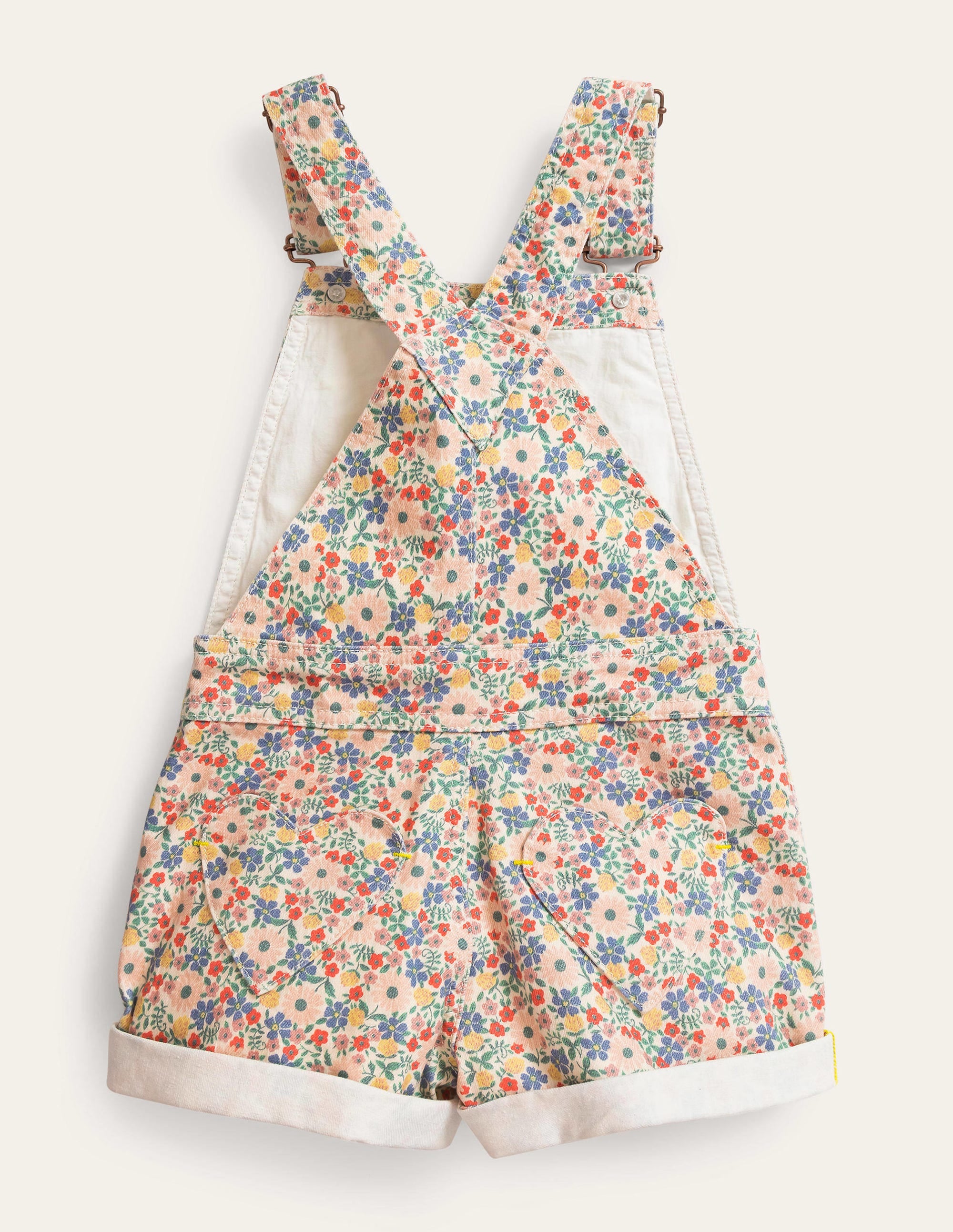 Heart Pocket Short Dungarees-Vanilla Pod Floral - Image 2