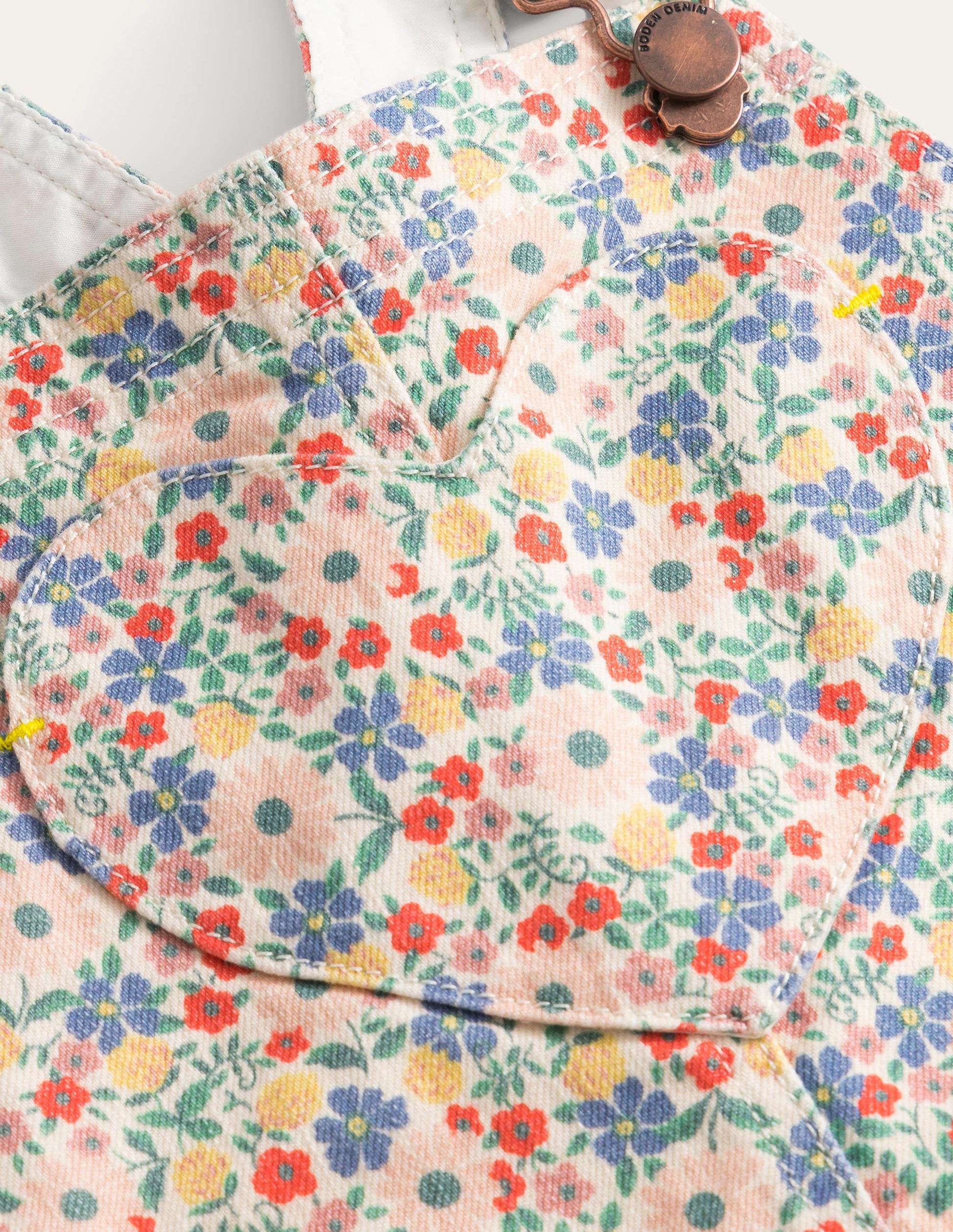Heart Pocket Short Dungarees-Vanilla Pod Floral-3