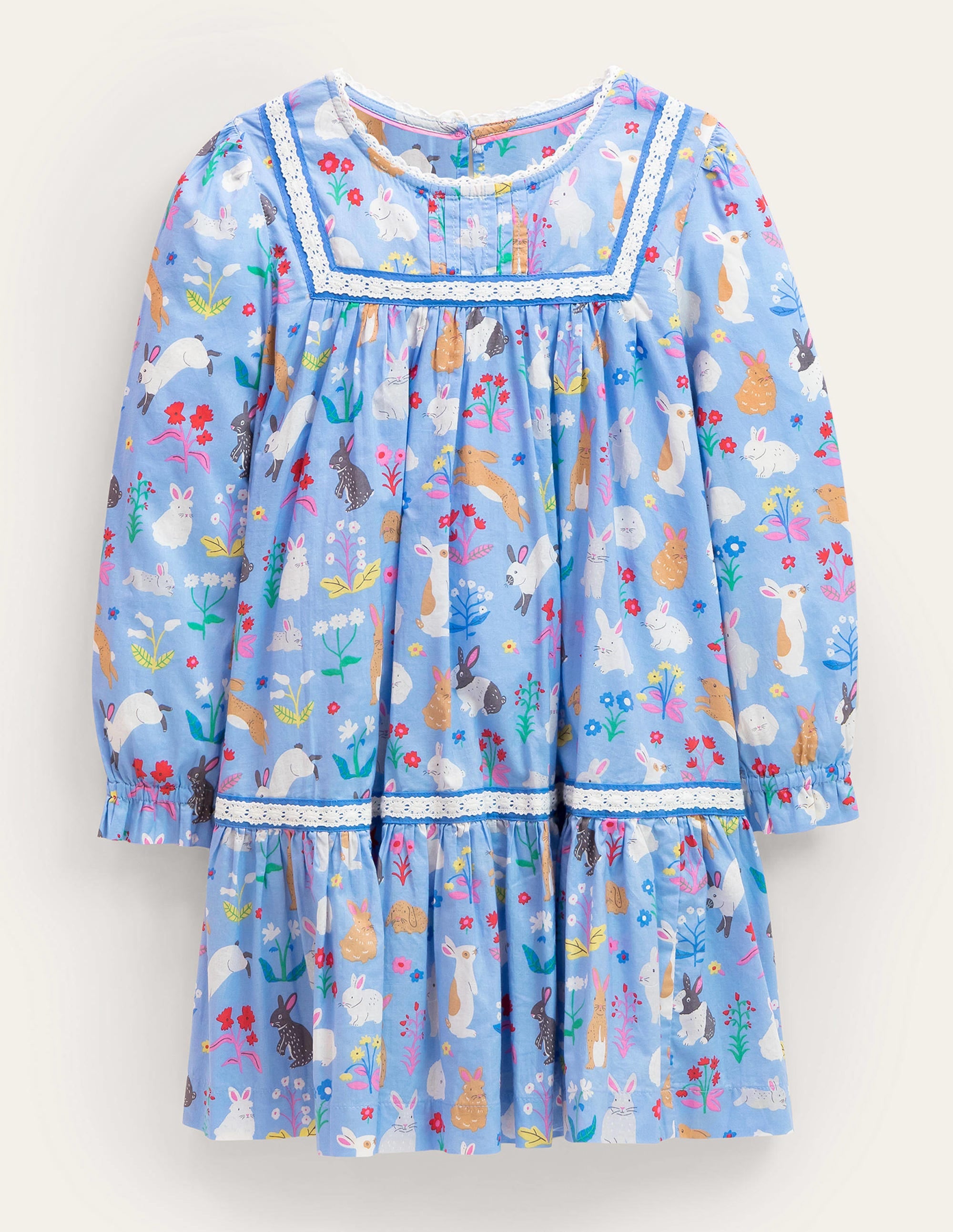 Webkleid mit Spitzenborte-Blau, Häschen - Image 1