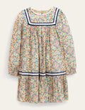 Webkleid mit Spitzenborte-Vanille, Blumenmuster