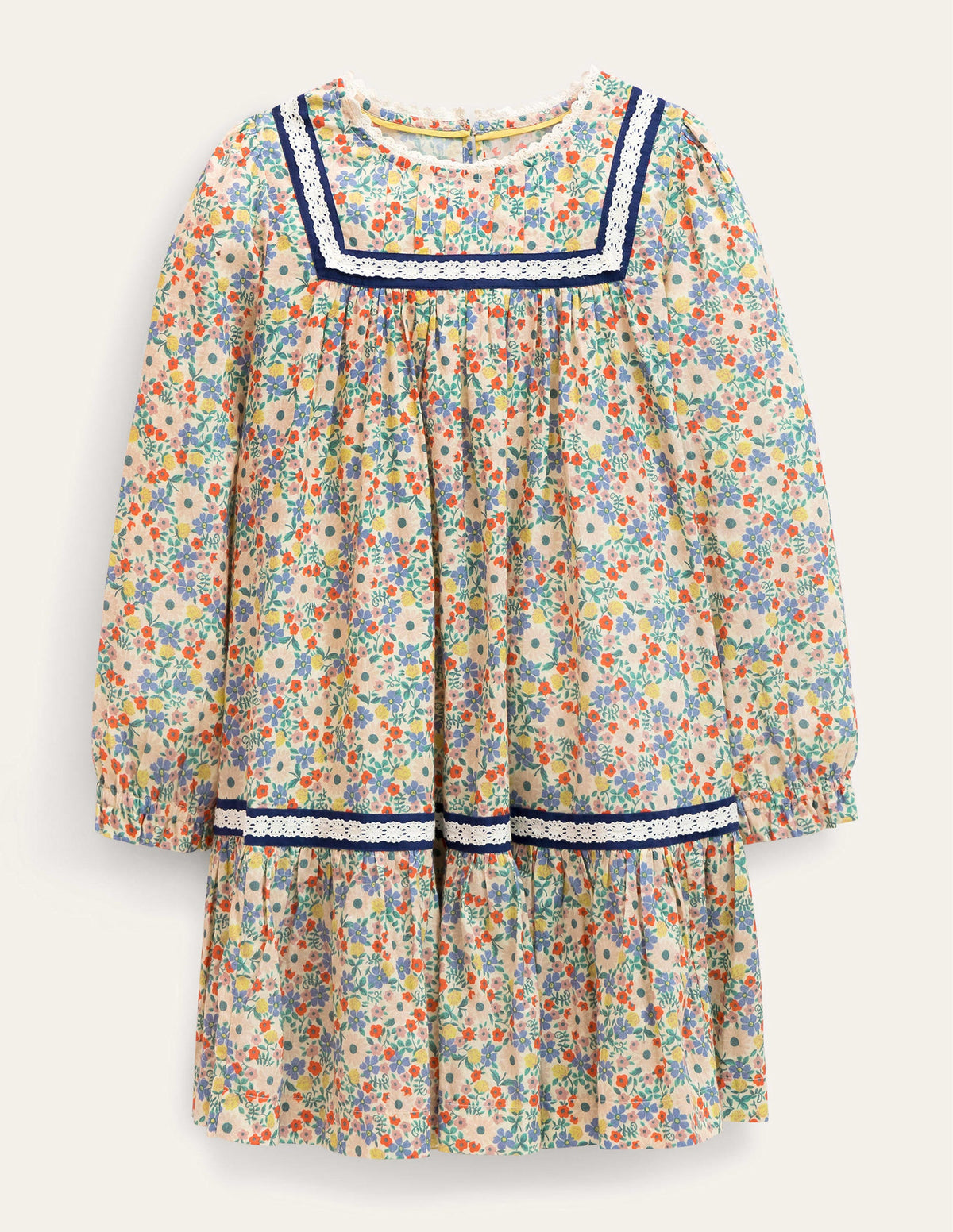 Webkleid mit Spitzenborte-Vanille, Blumenmuster - Image 1