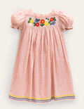 Webkleid mit Stickerei-Delfinrosa, Getupft/Blumenmuster