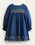 Rainbow Smocked Dress-College Navy Flowers