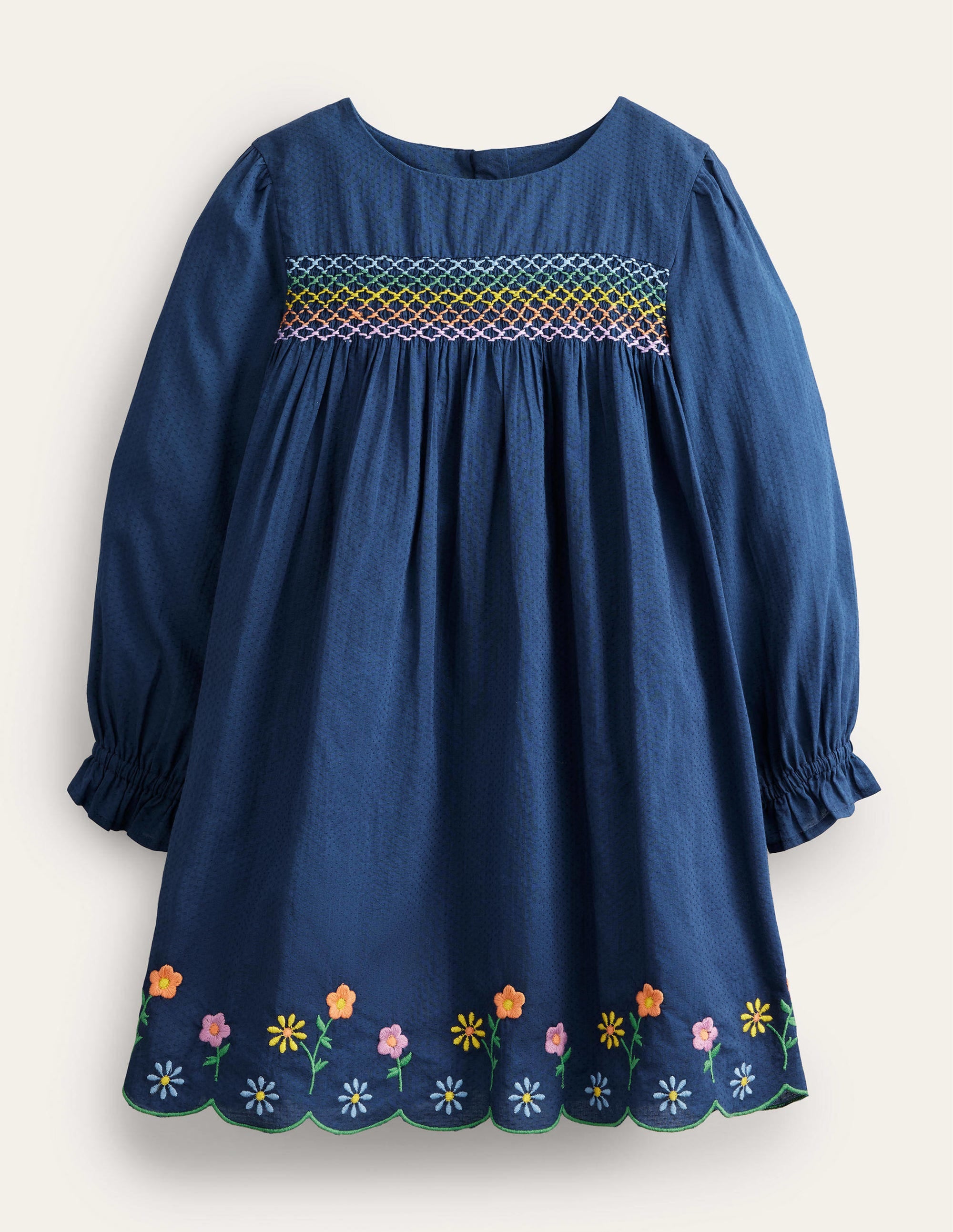 Rainbow Smocked Dress-College Navy Flowers - Image 1