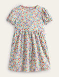 Kleid mit Puffärmeln-Rosa, Blumenmuster