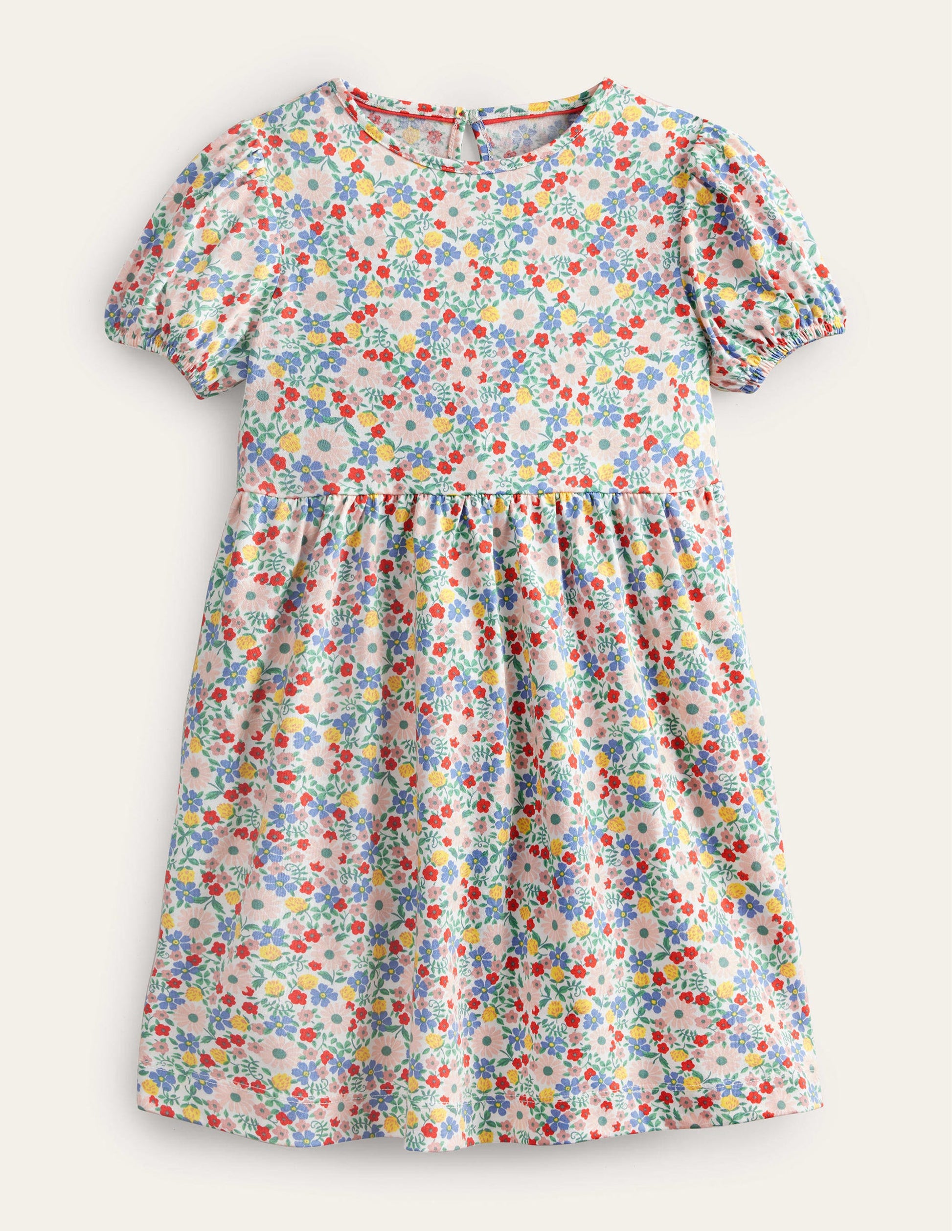 Kleid mit Puffärmeln-Rosa, Blumenmuster-1
