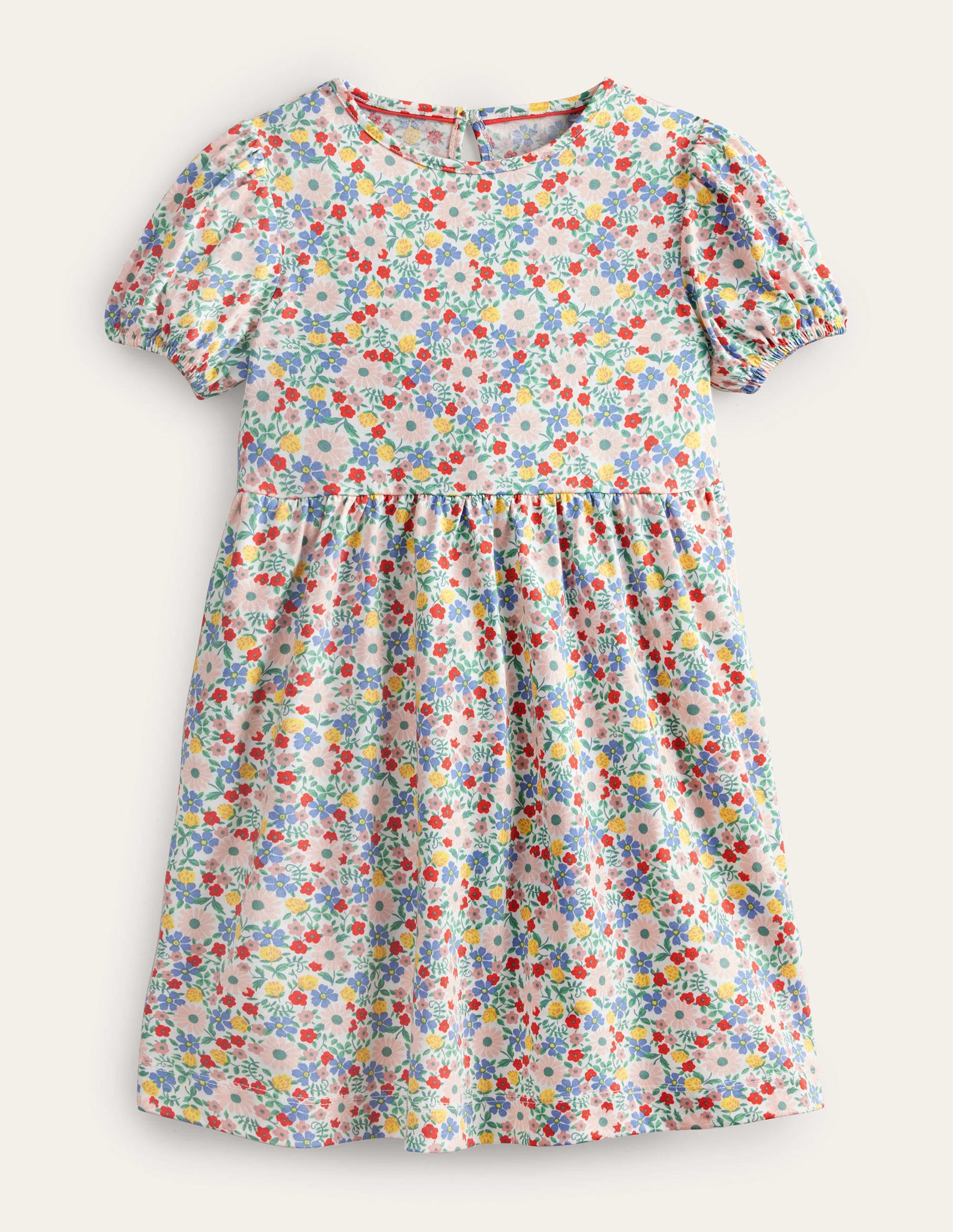 Kleid mit Puffärmeln-Rosa, Blumenmuster - Image 1