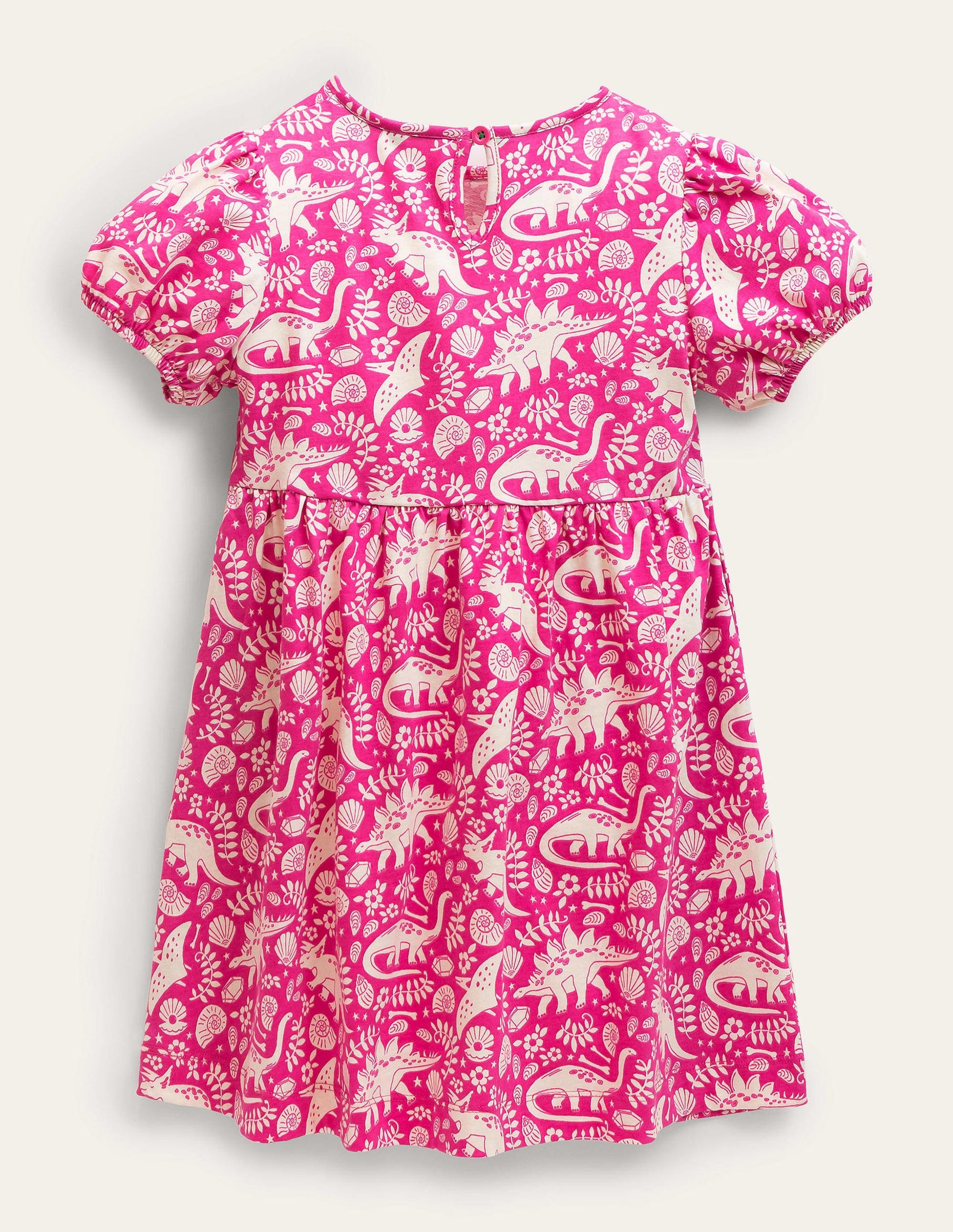 Kleid mit Puffärmeln-Rosarot, Dinosaurier/Toile-2
