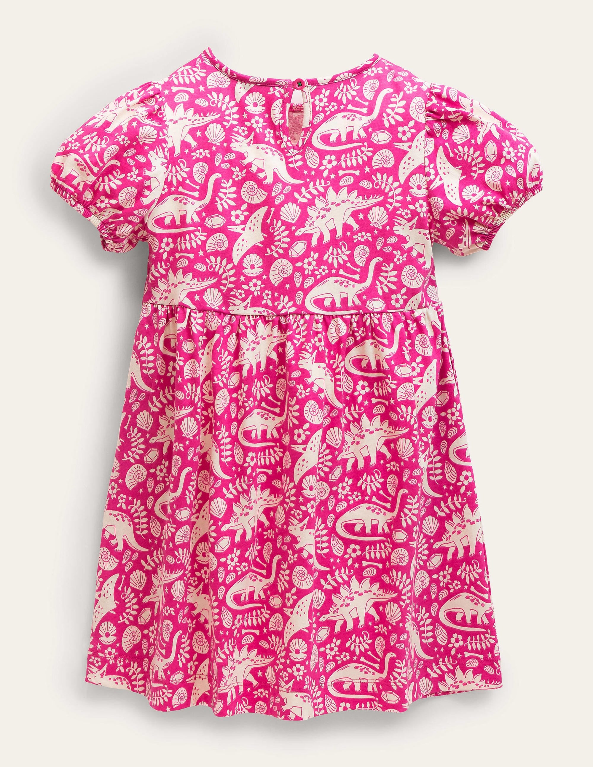 Puff Sleeve Jersey Dress-Tickled Pink Dinosaur Toile - Image 2
