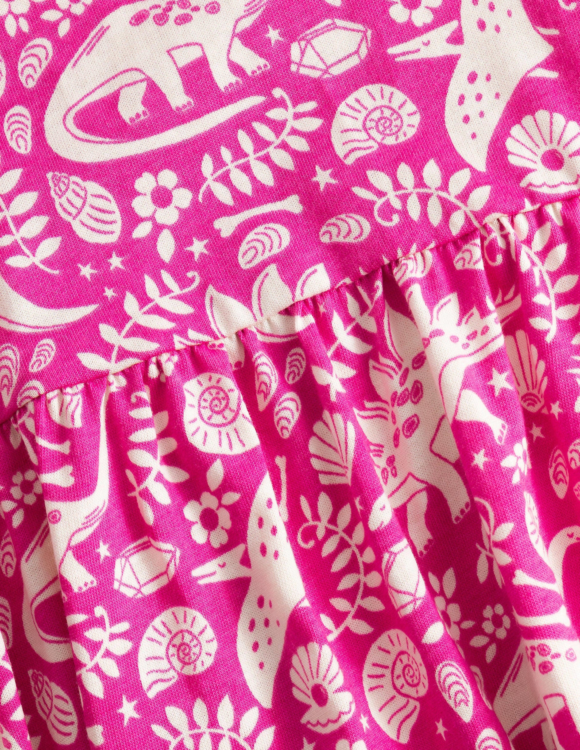 Kleid mit Puffärmeln-Rosarot, Dinosaurier/Toile-3