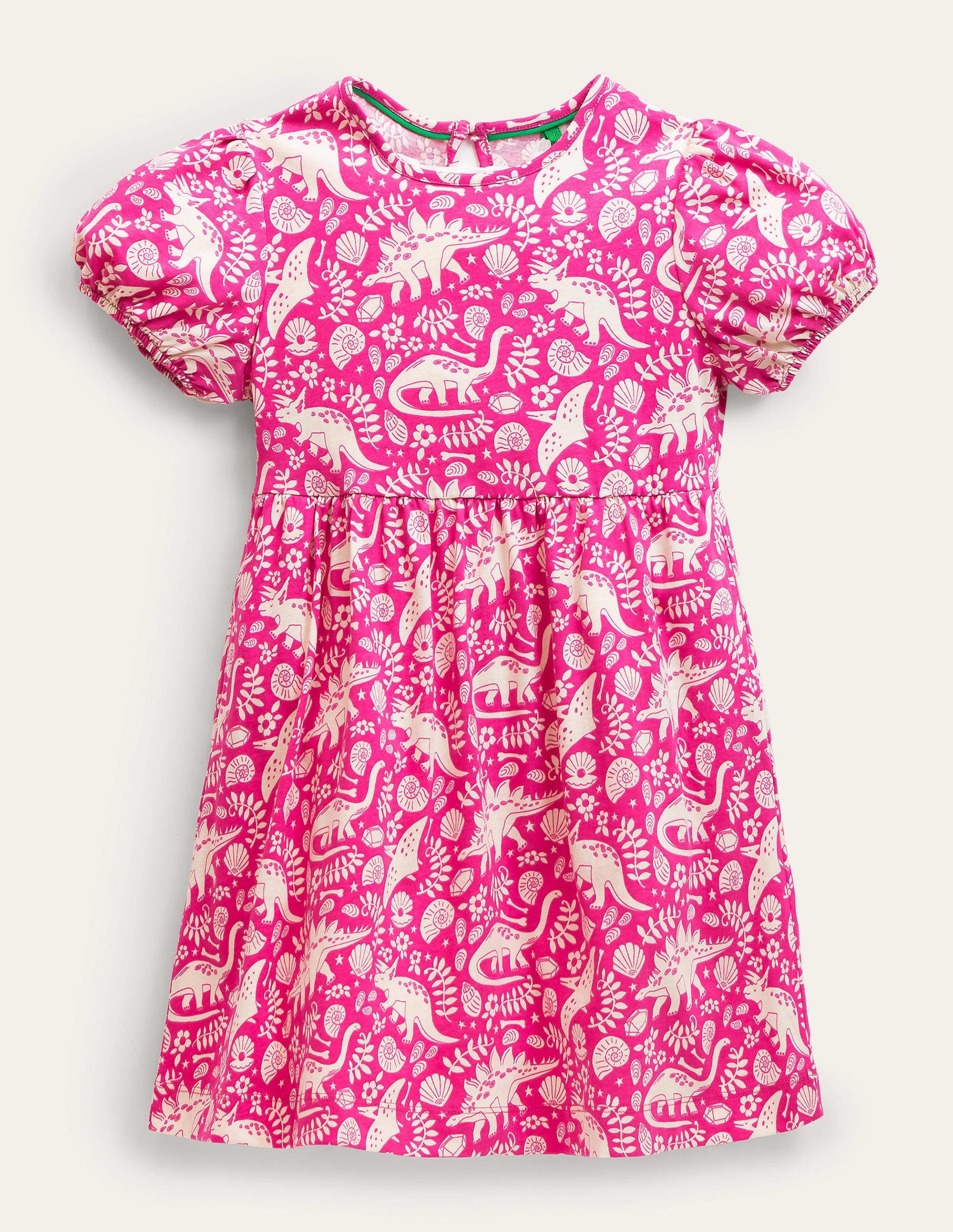 Kleid mit Puffärmeln-Rosarot, Dinosaurier/Toile-1
