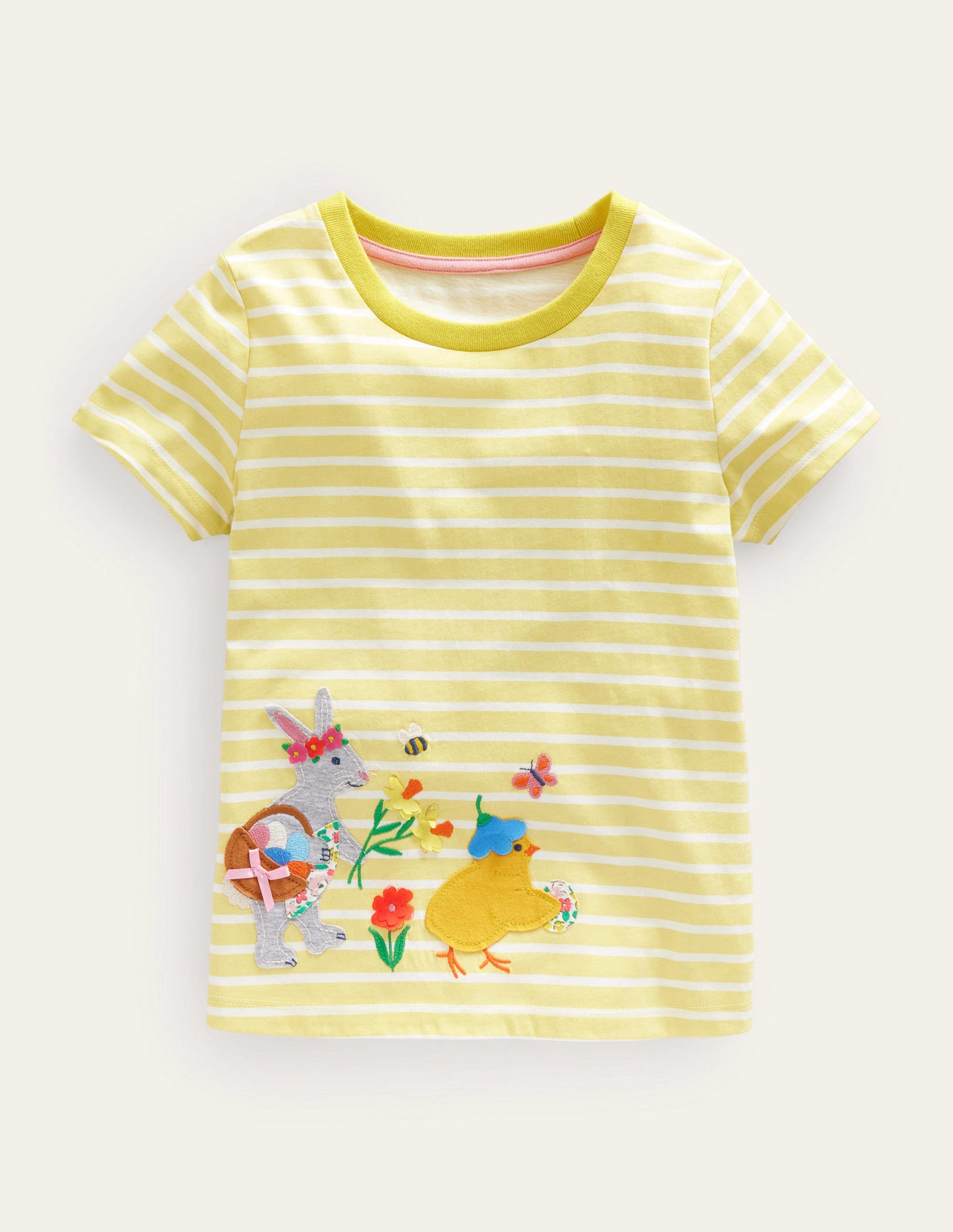 T-Shirt mit Flatterdetails-Naturweiß/Sanftes Zitronengelb, Ostern - Image 1