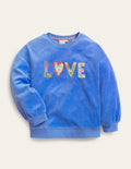 Sweat avec logo en velours-Motif Love bleu chiné