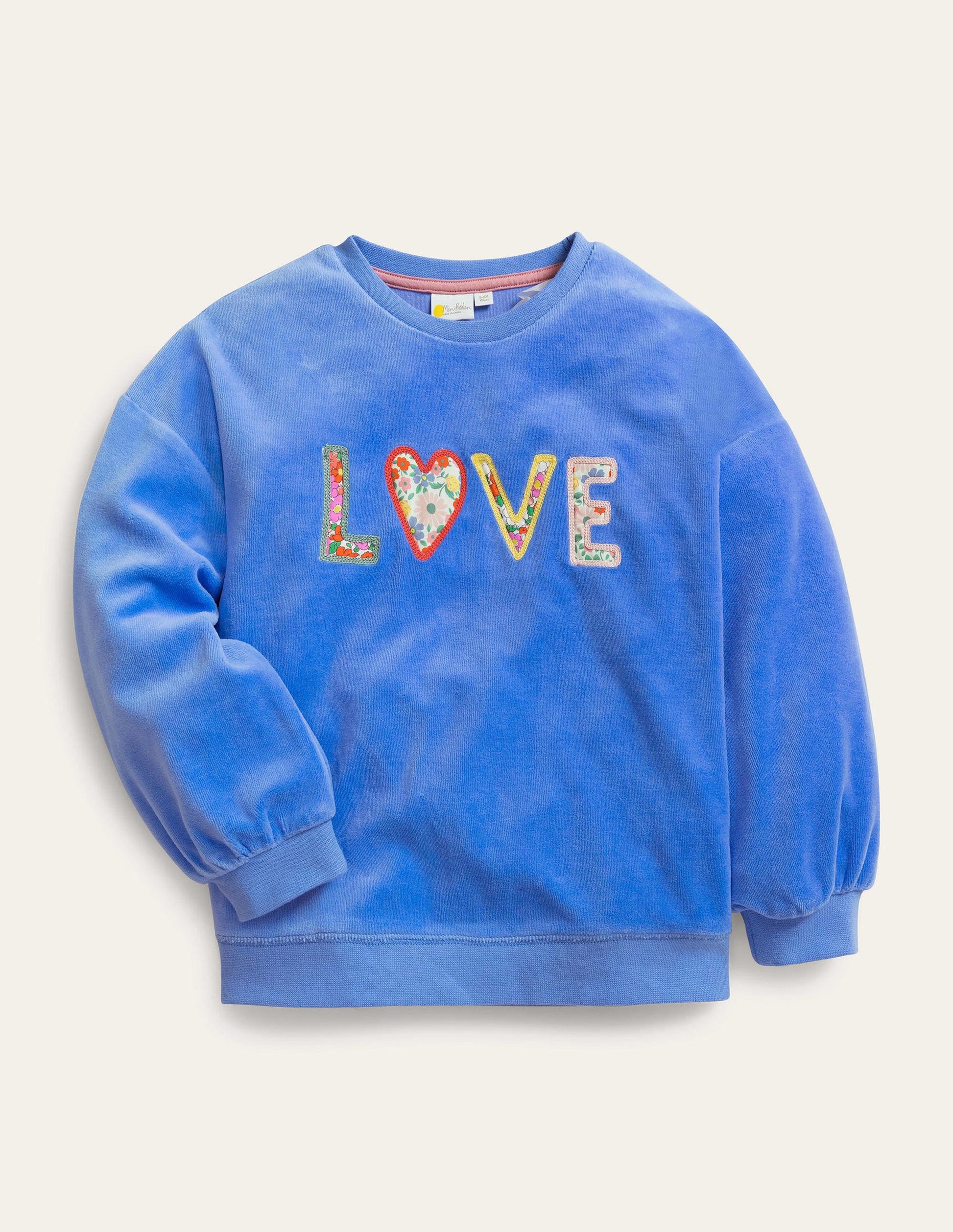 Sweat avec logo en velours-Motif Love bleu chiné-1