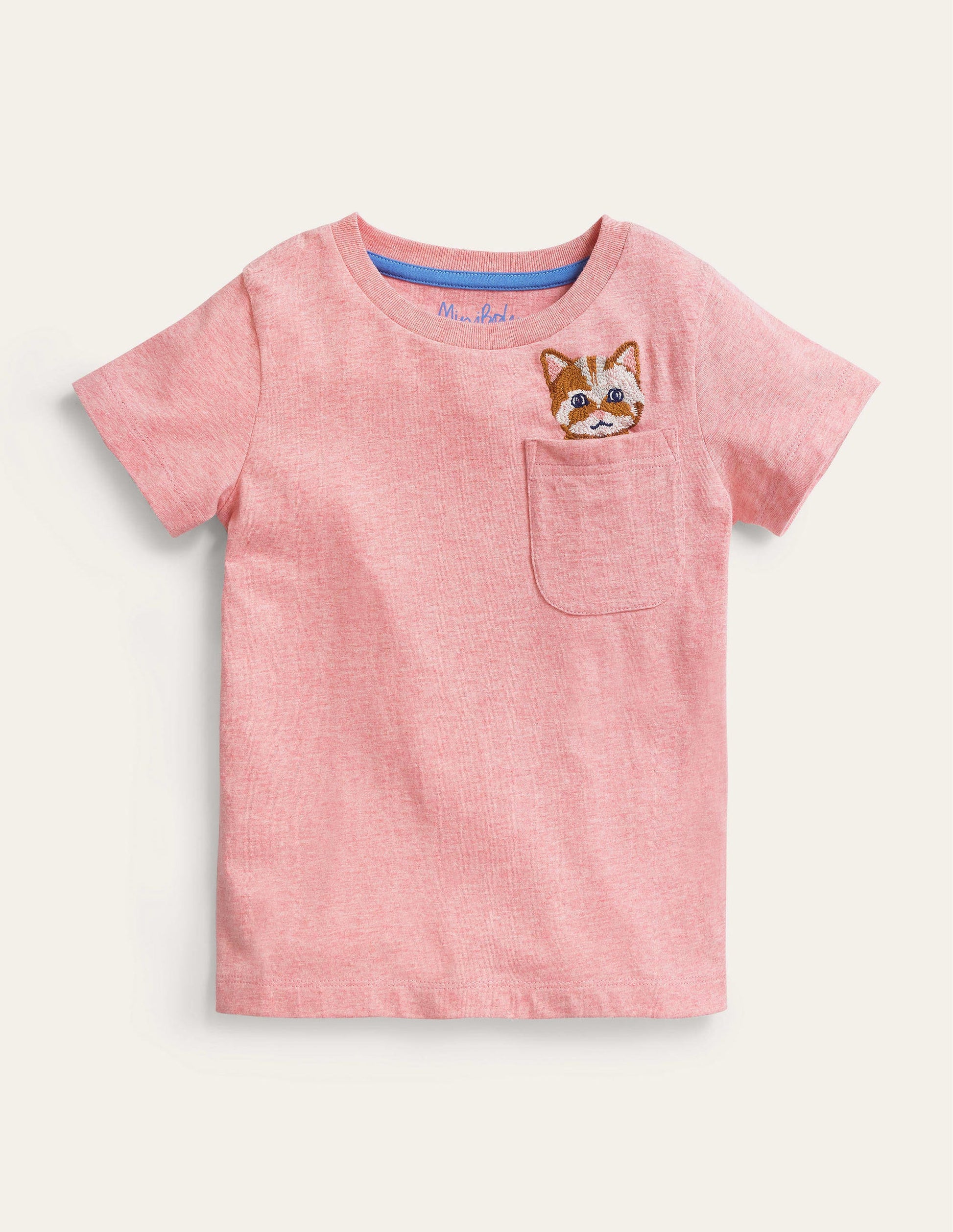 T-Shirt mit Eingrifftasche-Pfirsichrosa, Katze-1