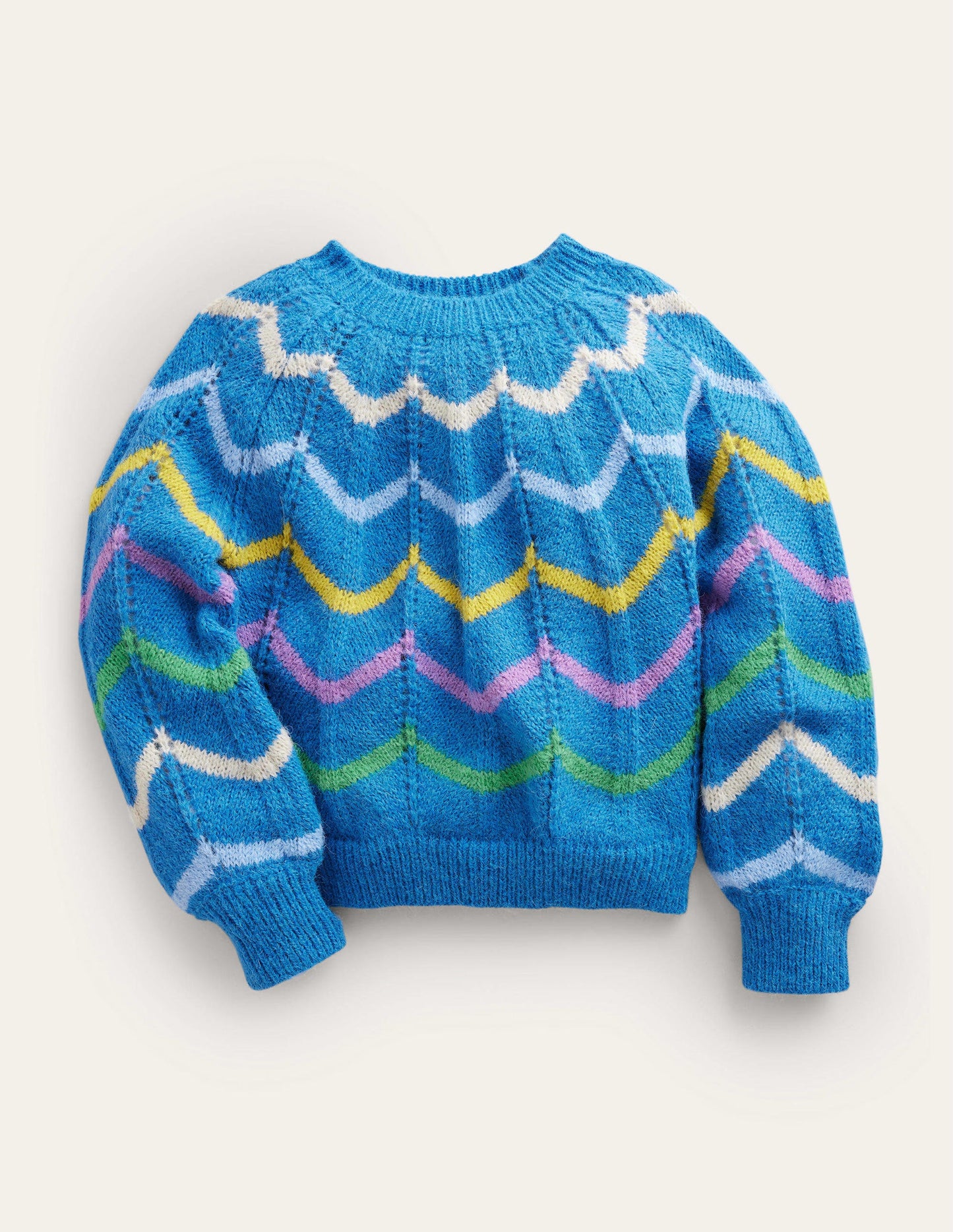 Fröhlicher Pullover-Blau, Muschelstreifen