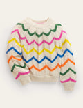 Fröhlicher Pullover-Ecru Meliert, Muschelstreifen