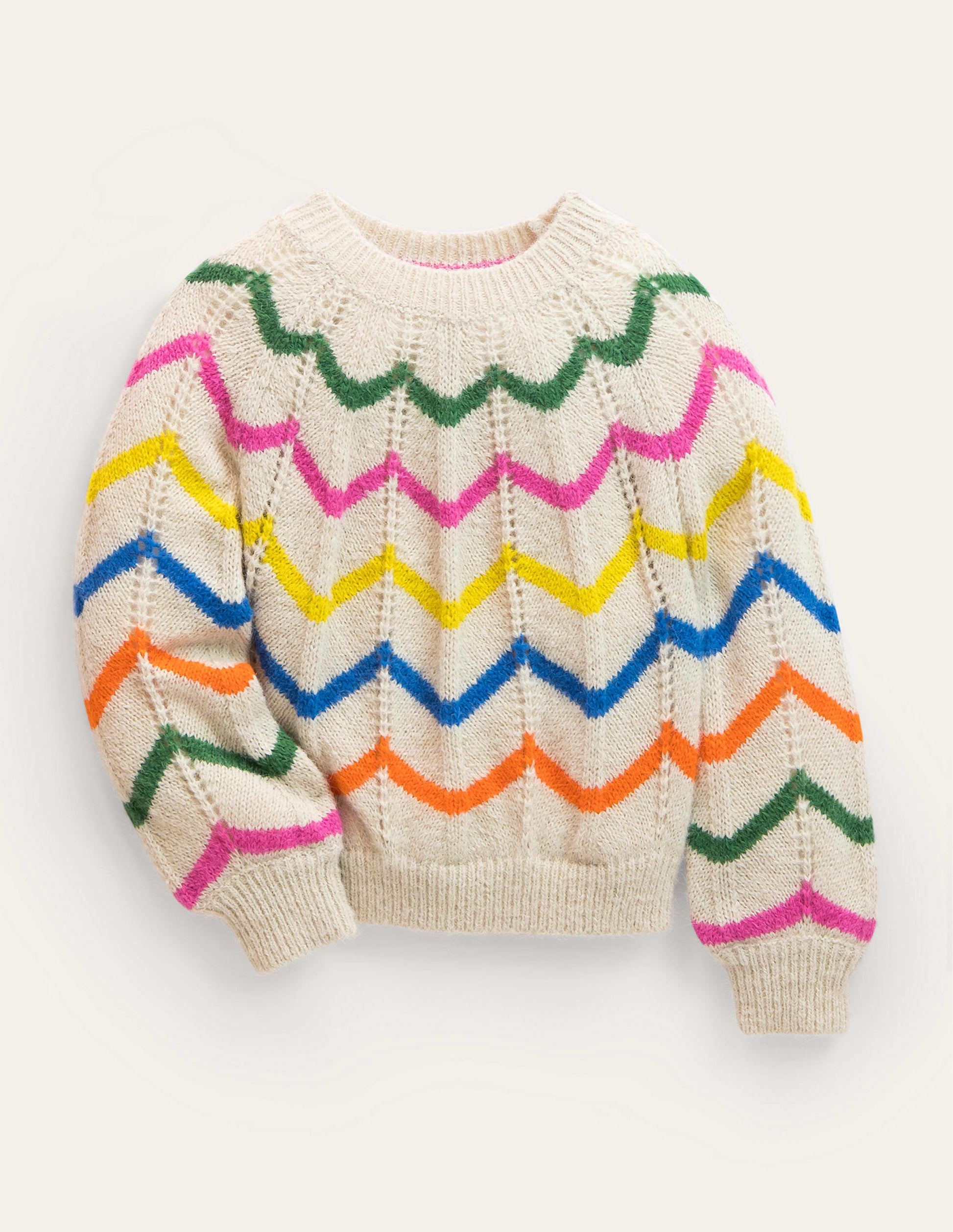 Fröhlicher Pullover-Ecru Meliert, Muschelstreifen-1
