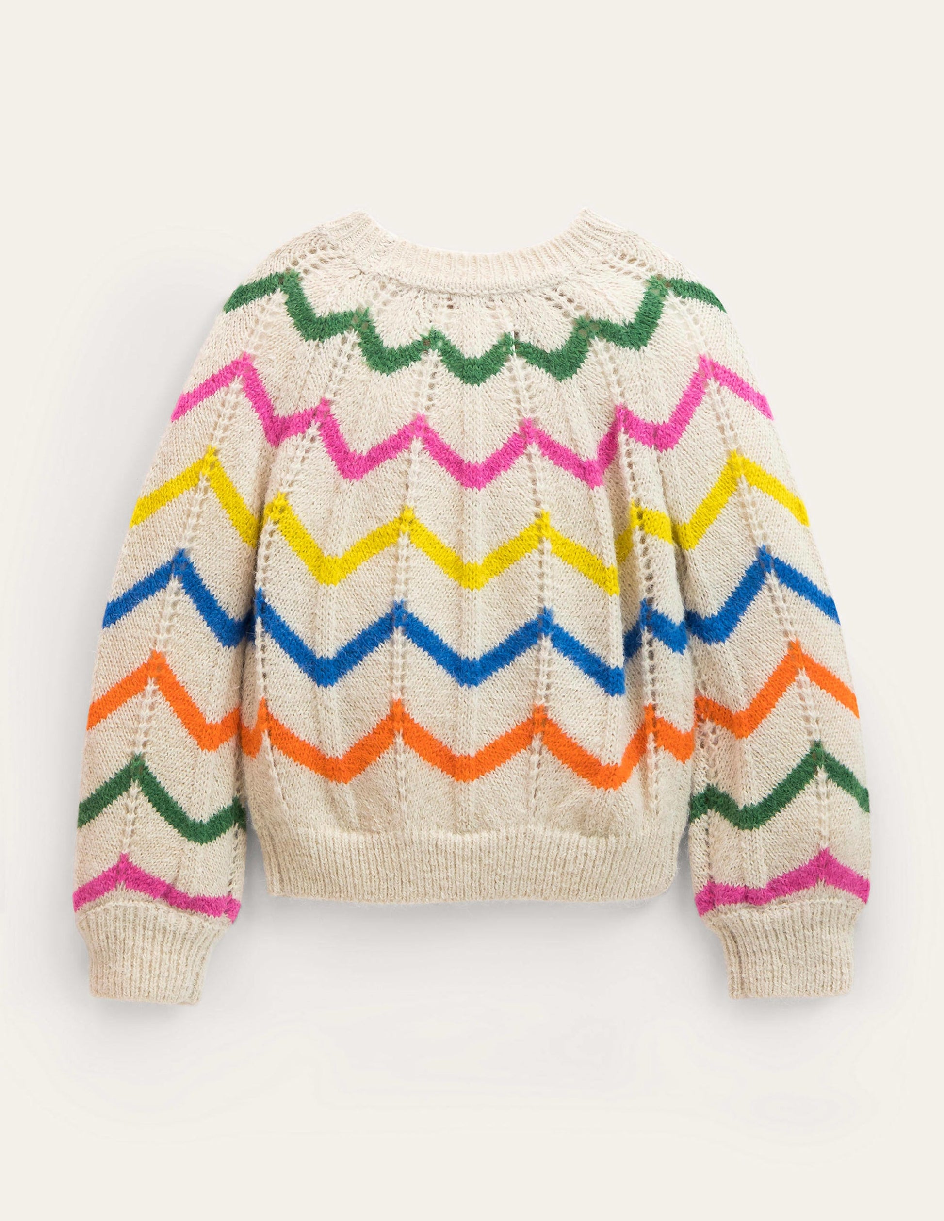 Fröhlicher Pullover-Ecru Meliert, Muschelstreifen-2