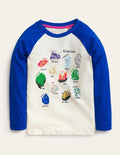 Gemustertes Raglan-Oberteil-Blitzblau, Edelsteine