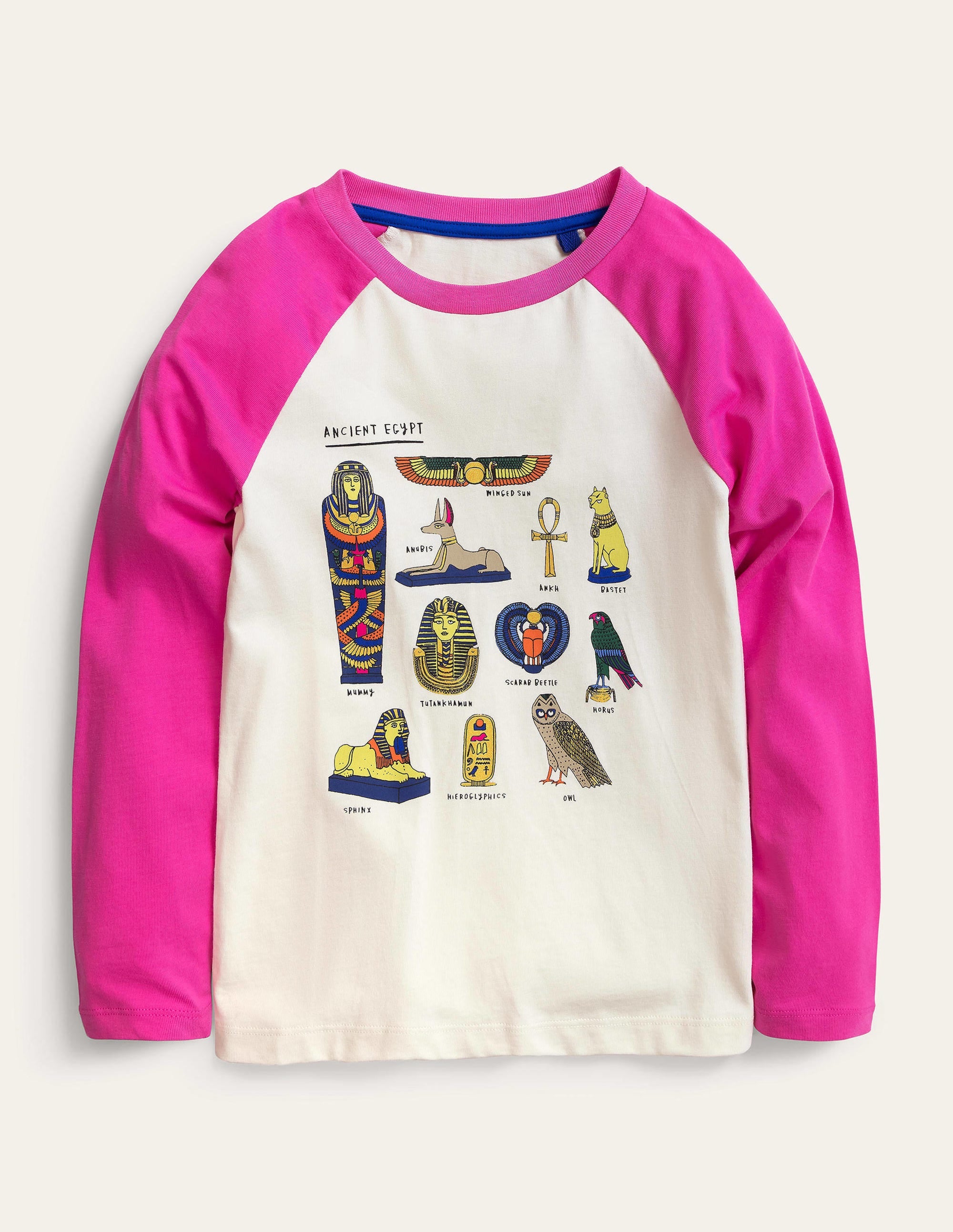 Top imprimé à manches raglan-Motif ancienne Égypte rose bonheur - Image 1