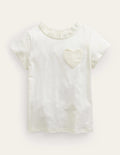 T-Shirt mit Lochstickereitasche-Naturweiß