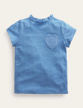 T-shirt avec poche et broderie anglaise-Bleu panorama