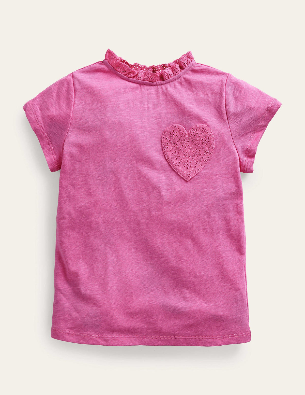 T-Shirt mit Lochstickereitasche-Rosarot-1