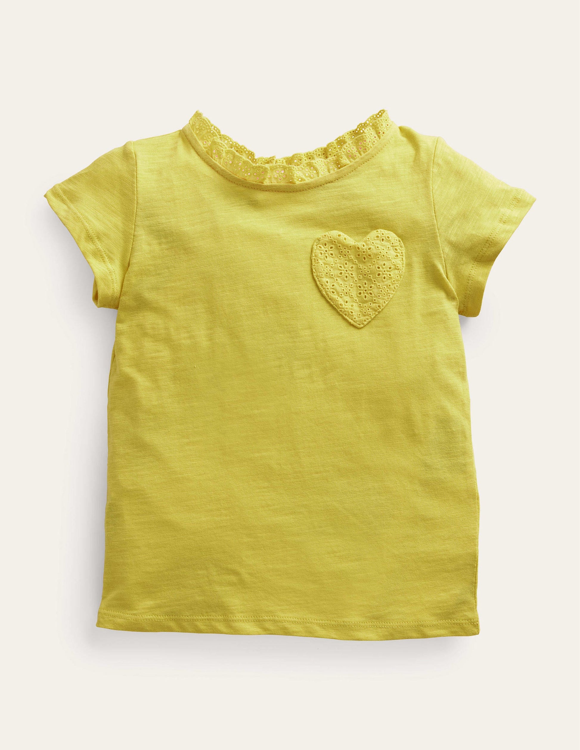 T-Shirt mit Lochstickereitasche-Maisgelb-1