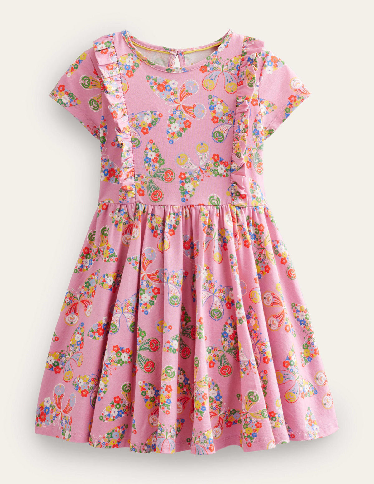 Ausgestelltes Kleid mit Rüschen-Kirschblütenrosa, Schmetterlinge - Image 1
