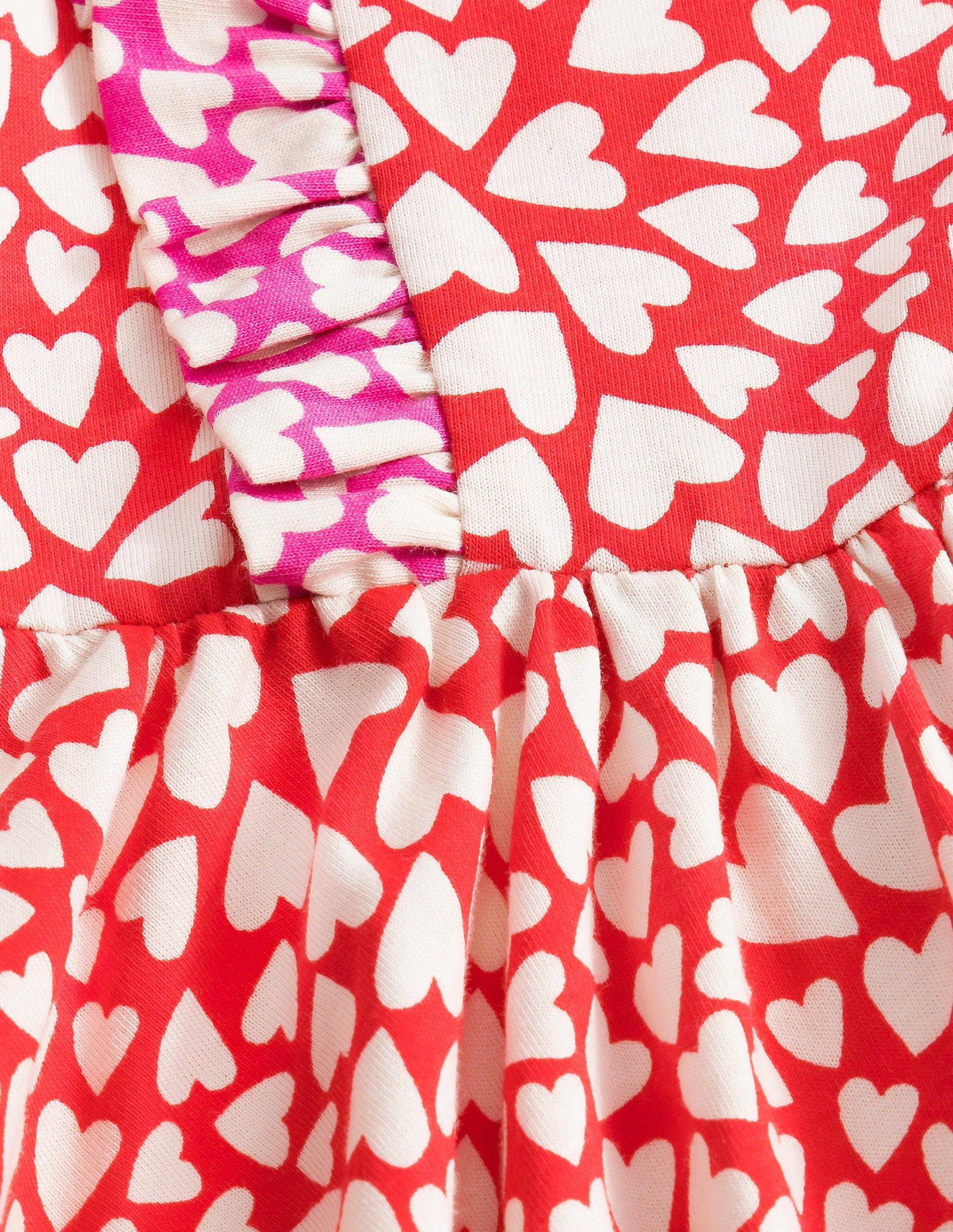Ausgestelltes Kleid mit Rüschen-Erdbeerkuchenrot, Herzen-3