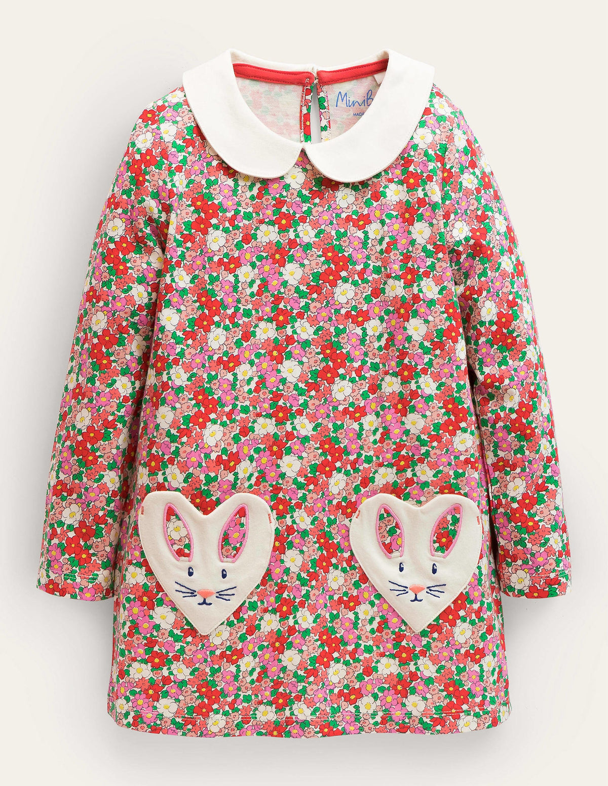 Jersey-Tunika mit Taschen-Marmeladenrot, Blumenbeet/Häschen - Image 1
