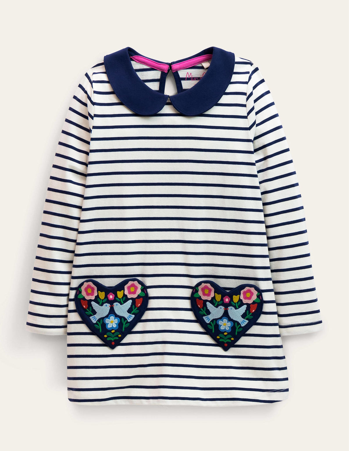 Jersey-Tunika mit Taschen-Naturweiß/Schuluniform-Navy, Vögel - Image 1